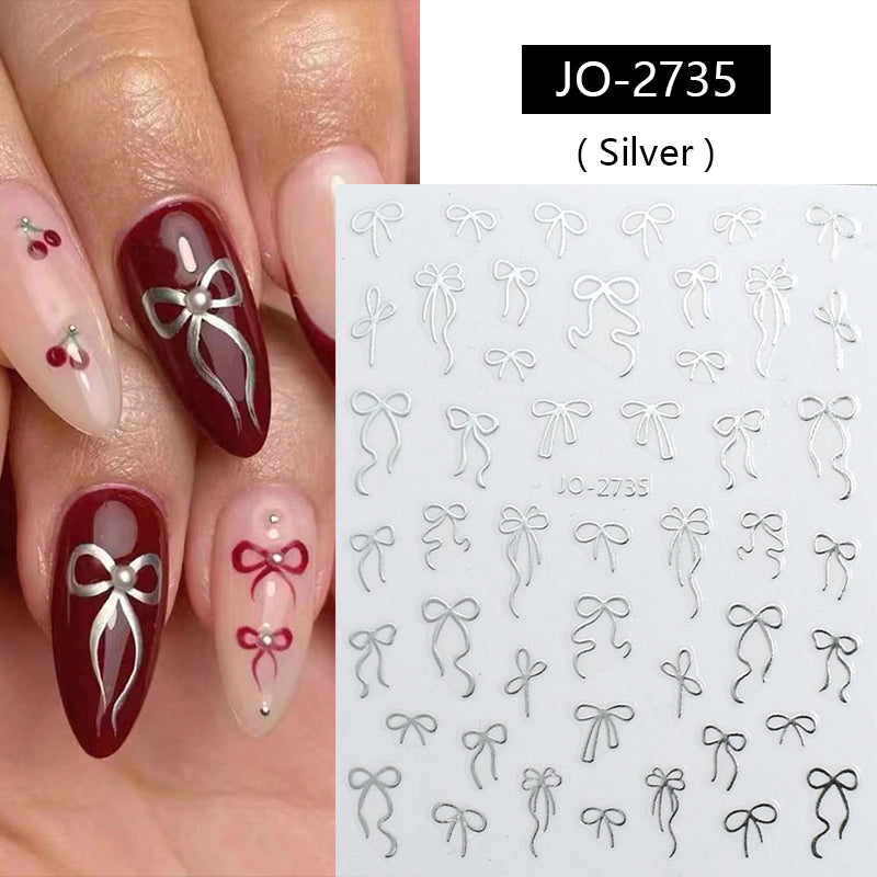 Silver Bowknot 3D Self Adhesive Nail Stickers