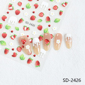 Cherry Strawberry 3D Nail Stickers Clearance No Brand
