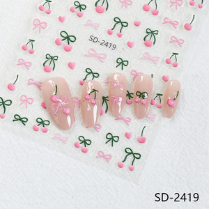Cherry Strawberry 3D Nail Stickers Clearance No Brand
