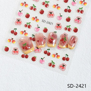 Cherry Strawberry 3D Nail Stickers Clearance No Brand