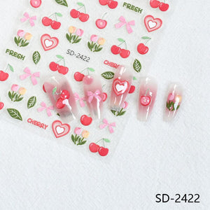 Cherry Strawberry 3D Nail Stickers Clearance No Brand