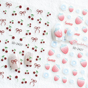 Cherry Strawberry 3D Nail Stickers Clearance No Brand