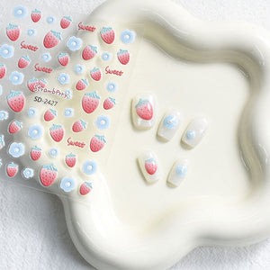 Cherry Strawberry 3D Nail Stickers Clearance No Brand