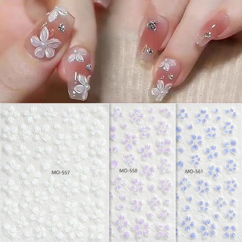 Translucent Embossed Flowers 3D Nail Stickers Clearance No Brand