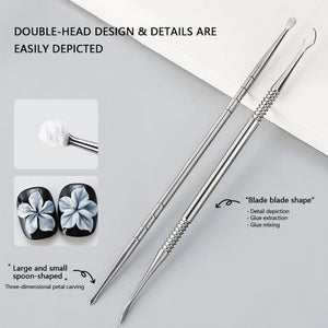 Double Headed Spoon Metal Carved Stick Nail Tips No Brand