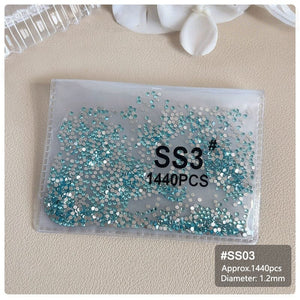 1440pcs Lake Blue Flatback Round Nail Art Rhinestones SS3-SS16 Nail Decoration No Brand SS3