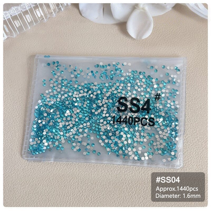 1440pcs Lake Blue Flatback Round Nail Art Rhinestones SS3-SS16 Nail Decoration No Brand SS4
