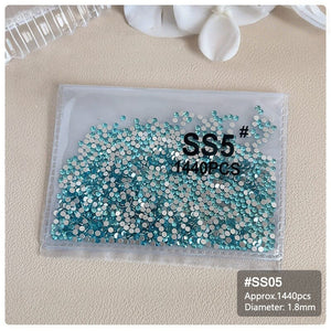 1440pcs Lake Blue Flatback Round Nail Art Rhinestones SS3-SS16 Nail Decoration No Brand SS5