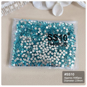 1440pcs Lake Blue Flatback Round Nail Art Rhinestones SS3-SS16 Nail Decoration No Brand SS10