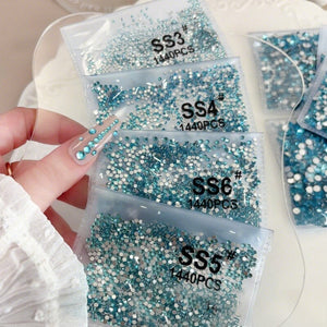 1440pcs Lake Blue Flatback Round Nail Art Rhinestones SS3-SS16 Nail Decoration No Brand