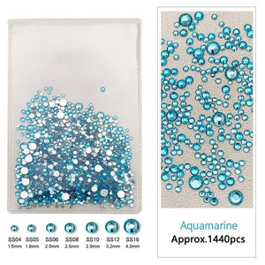 1440pcs Lake Blue Flatback Round Nail Art Rhinestones SS3-SS16 Nail Decoration No Brand