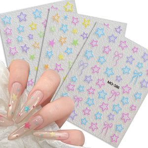 Colorful Star Bowknot 3D Nail Stickers MO Series Clearance No Brand