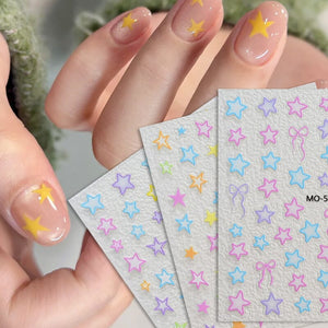 Colorful Star Bowknot 3D Nail Stickers MO Series Clearance No Brand