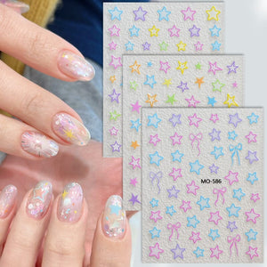 Colorful Star Bowknot 3D Nail Stickers MO Series Clearance No Brand