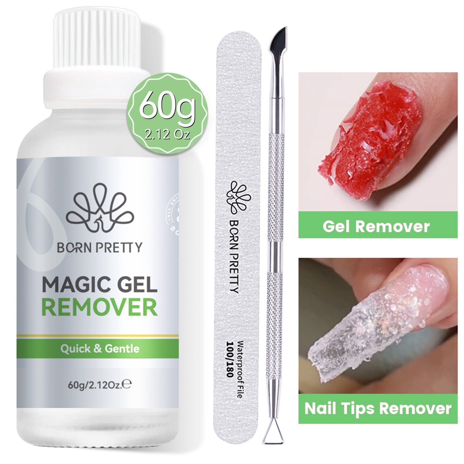 Magic Gel Remover 60g with Nail File Pusher Gel Nail Polish BORN PRETTY