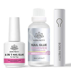 Nail Glue Remover 50ml with 6 in 1 Nail Gel and Hand Light Nail Tips BORN PRETTY