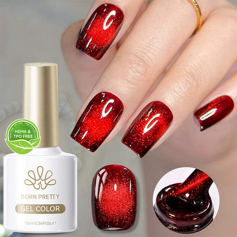 TPO & HEMA Free Glass Bead Cat Magnetic Gel MY154 Red Spider Lily 10ml Gel Nail Polish BORN PRETTY