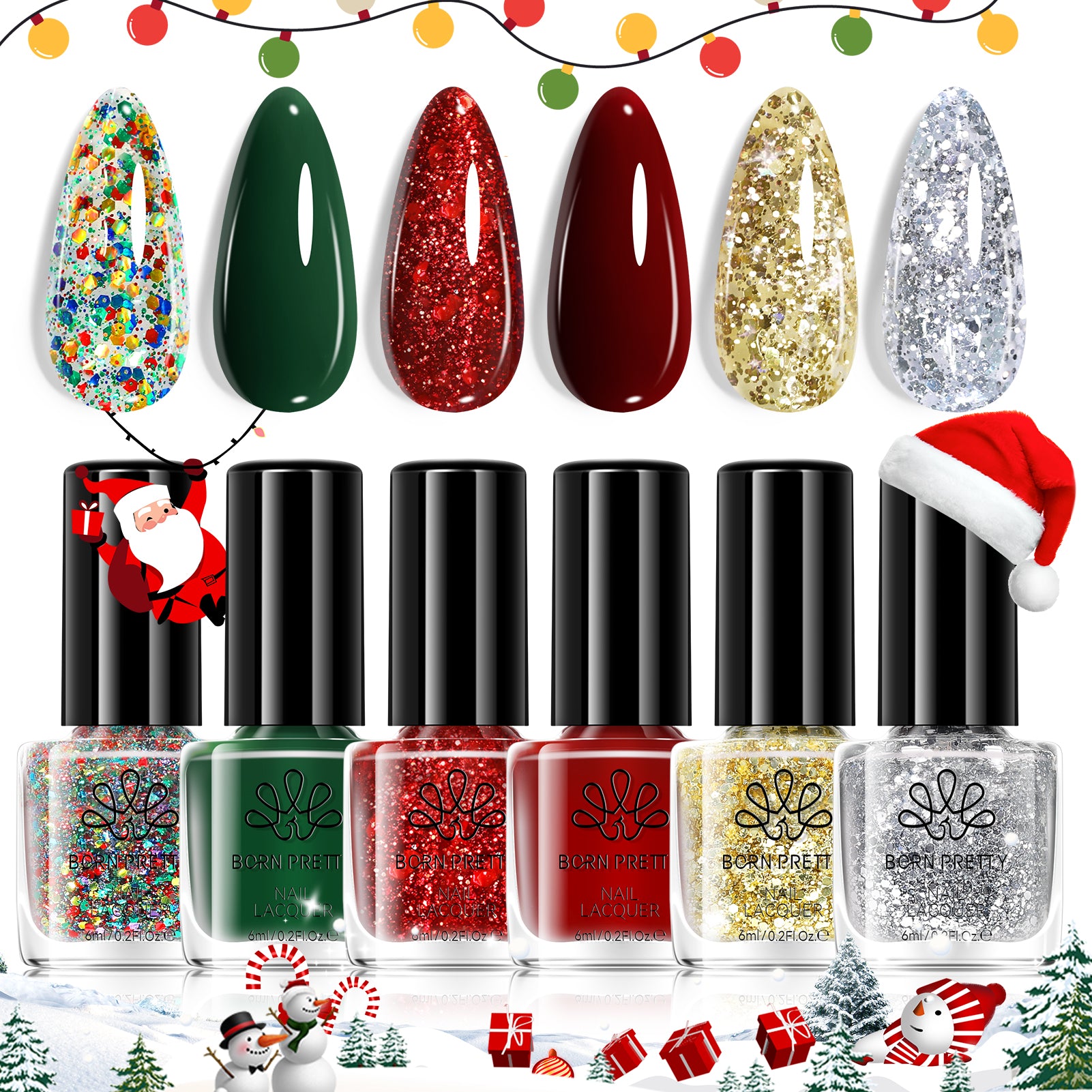 6 Bottles Nail Polish Set Christmas Carnival 6ml