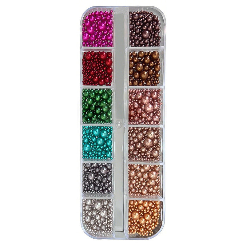 12 Grids Mixed Sizes Round Resin Nail Decoration