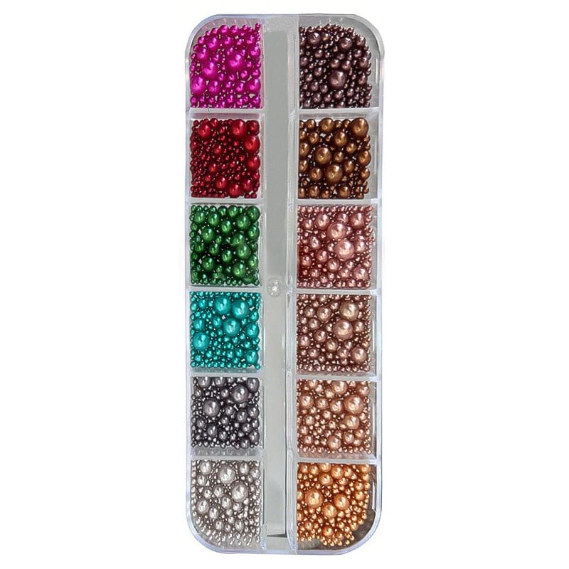 12 Grids Mixed Sizes Round Resin Nail Decoration Nail Art No Brand