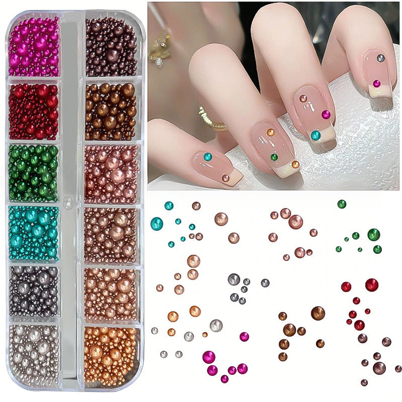 12 Grids Mixed Sizes Round Resin Nail Decoration