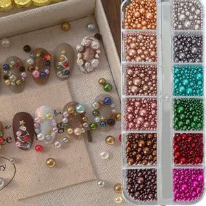 12 Grids Mixed Sizes Round Resin Nail Decoration Nail Art No Brand