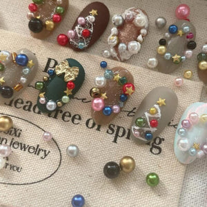 12 Grids Mixed Sizes Round Resin Nail Decoration Nail Art No Brand