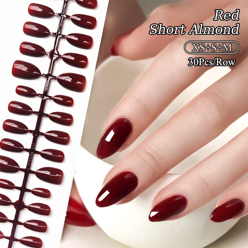30pcs Red Short Almond Press on Nails Nail Tips No Brand