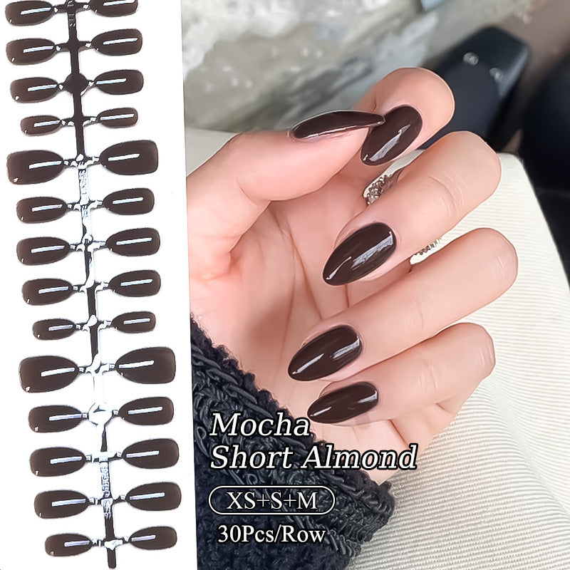 30pcs Mocha Short Almond Press on Nails