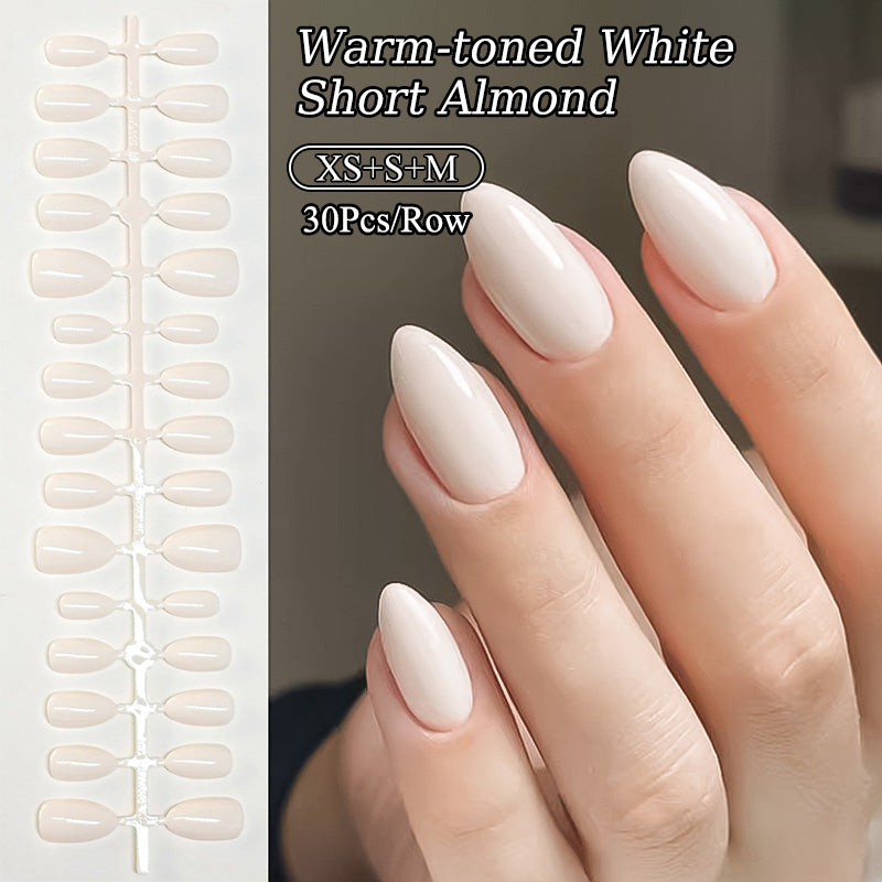 30pcs Warm-toned White Short Almond Press on Nails