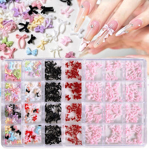 12 Grids Bowknot Nail Decorations Clearance No Brand