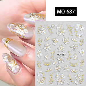 Embossed Floral 3D Nail Stickers Clearance No Brand MO687