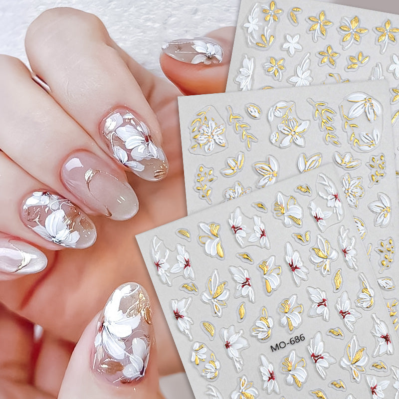 Embossed Floral 3D Nail Stickers