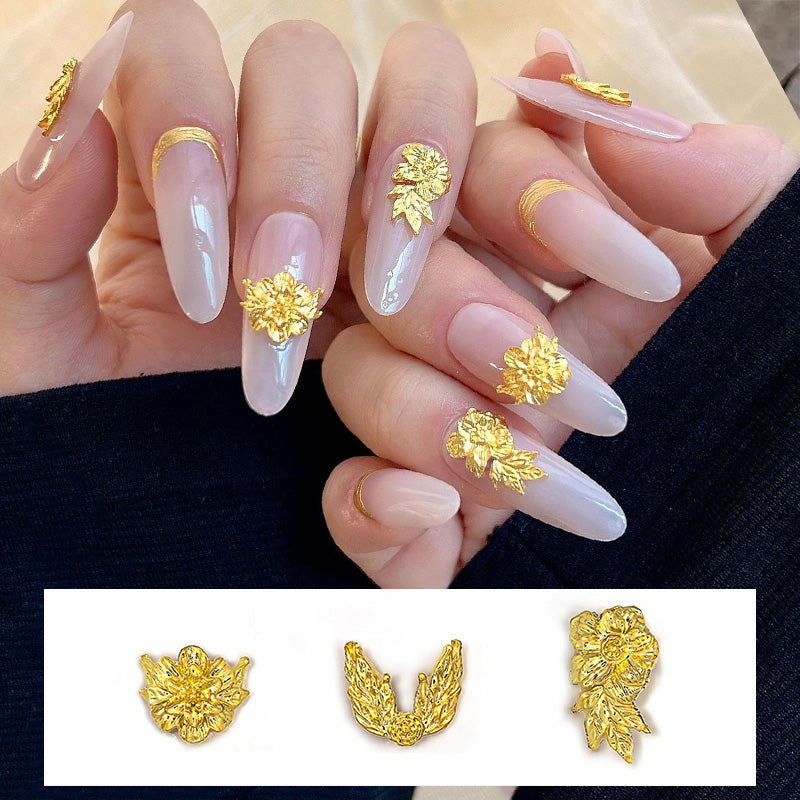 10pcs French Nails Gold Flowers Nail Decorations