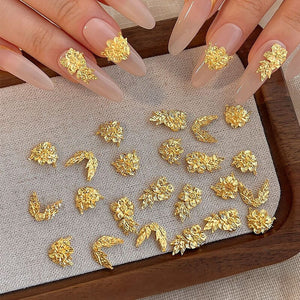 10pcs French Nails Gold Flowers Nail Decorations Clearance No Brand