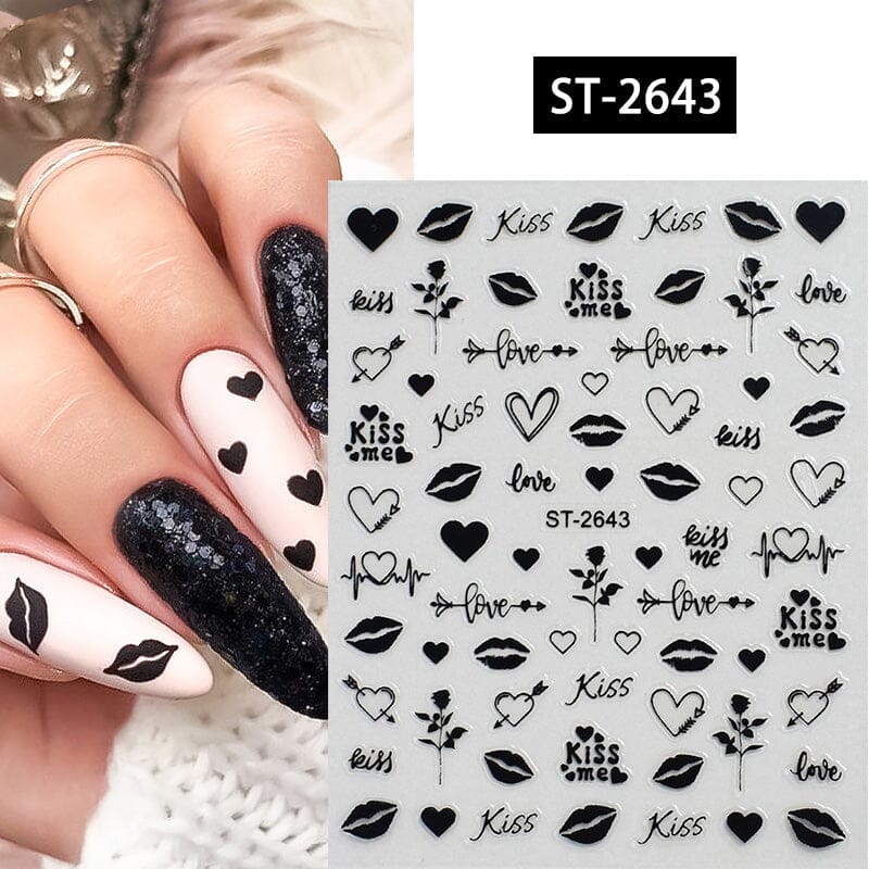 Heart 3D Nail Sticker ST-2643 Black Nail Art No Brand