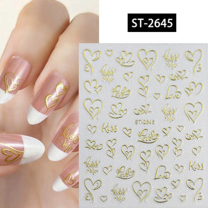 Heart 3D Nail Sticker ST-2645 Gold Nail Art No Brand