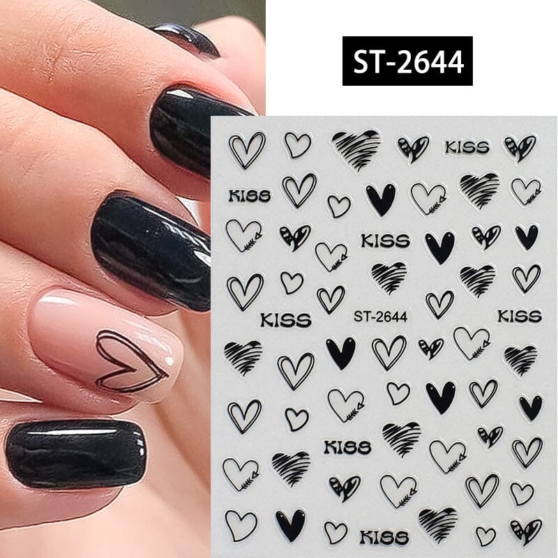 Heart 3D Nail Sticker ST-2644 Black Nail Art No Brand