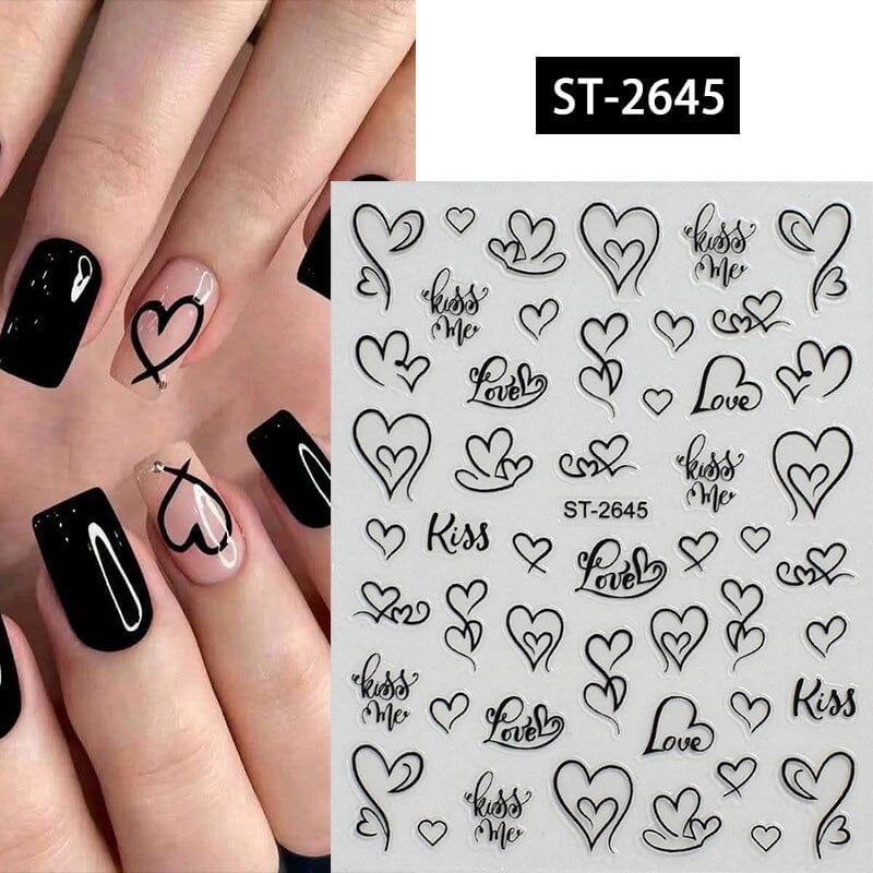 Heart 3D Nail Sticker ST-2645 Black Nail Art No Brand
