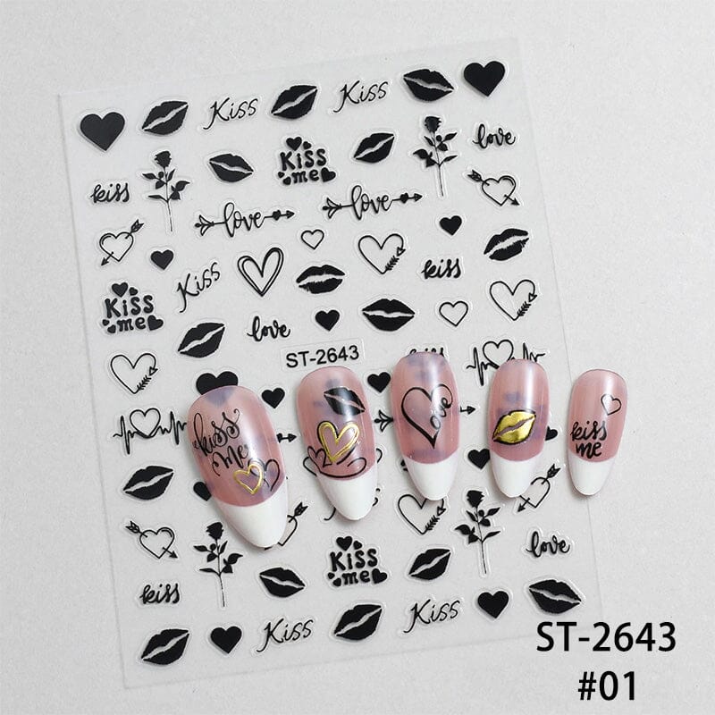 Heart 3D Nail Sticker ST-2643 Black Nail Art No Brand