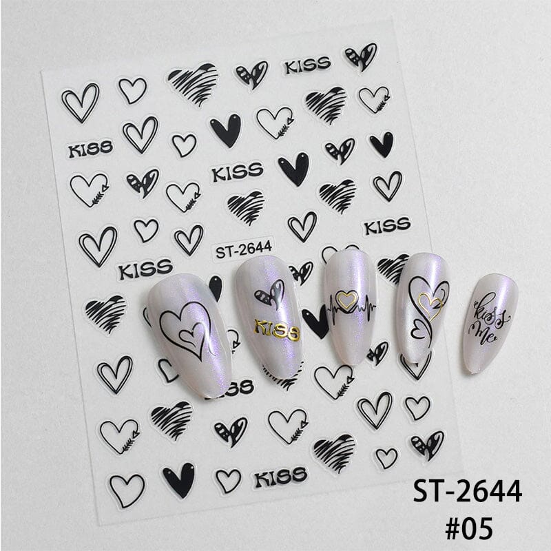 Heart 3D Nail Sticker ST-2644 Black Nail Art No Brand