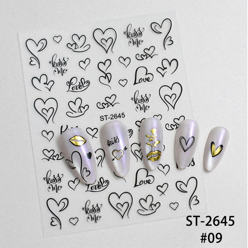 Heart 3D Nail Sticker ST-2645 Black Nail Art No Brand