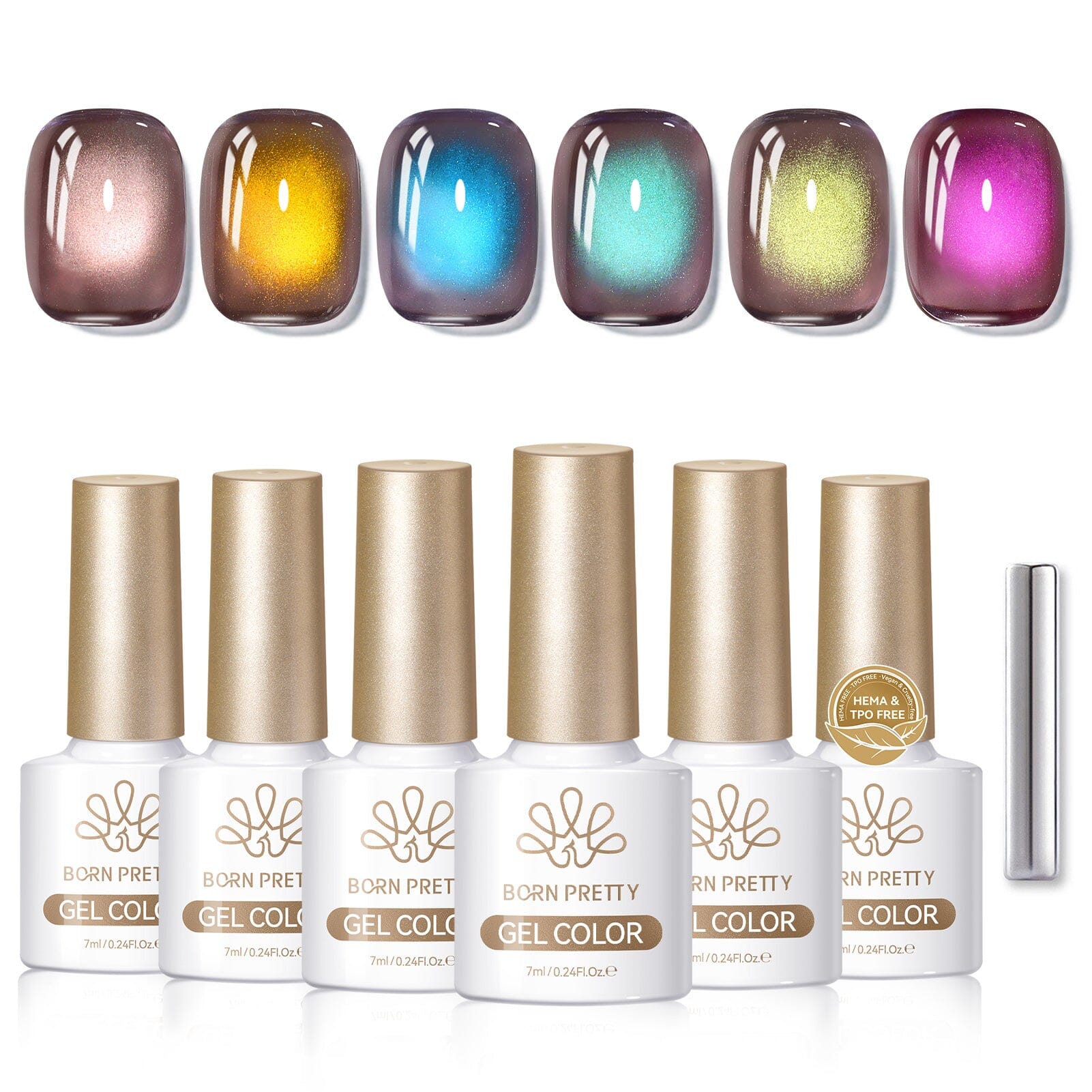 6 Colors Colored Cat Magnetic Gel M35 Plane Trees 7ml HEMA/TPO FREE Gel Nail Polish BORN PRETTY