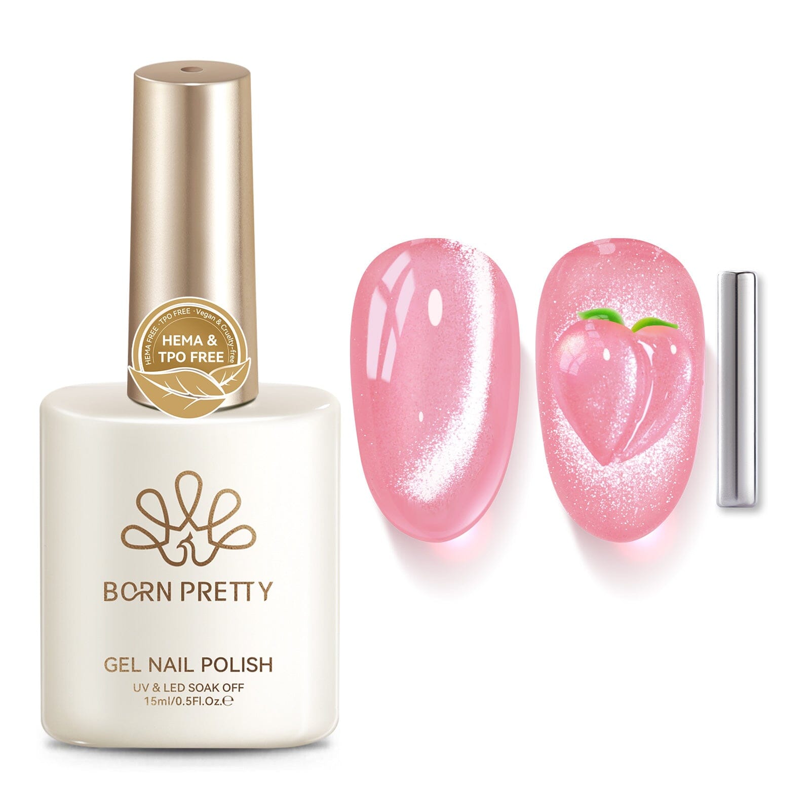 Glass Cat Magnetic Gel MY391 Peach Boba 15ml HEMA/TPO FREE Gel Nail Polish BORN PRETTY