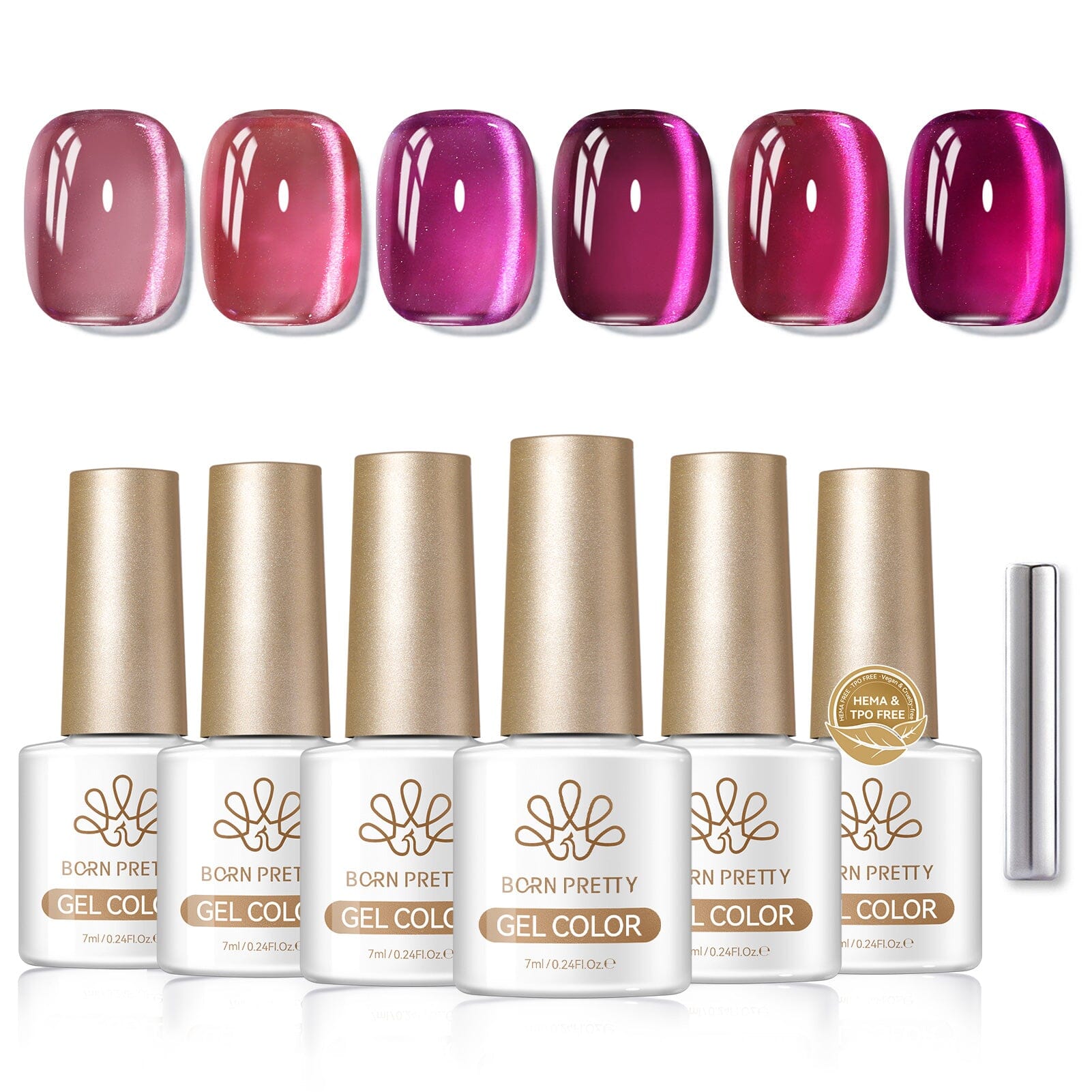 6 Colors Glass Cat Magnetic Gel M39 Strawberry Bear 7ml HEMA/TPO FREE Gel Nail Polish BORN PRETTY