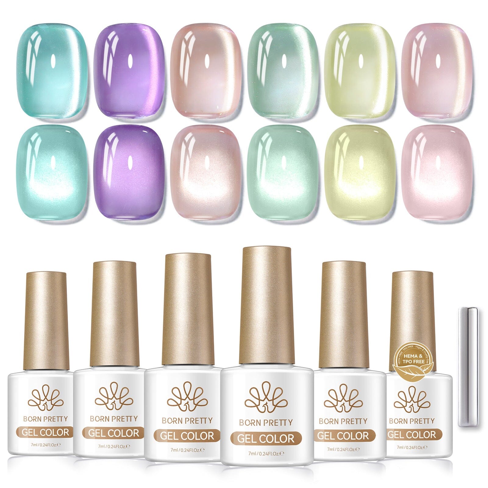 6 Colors Glass Cat Magnetic Gel M50 Spring Geometry 7ml HEMA/TPO FREE Gel Nail Polish BORN PRETTY