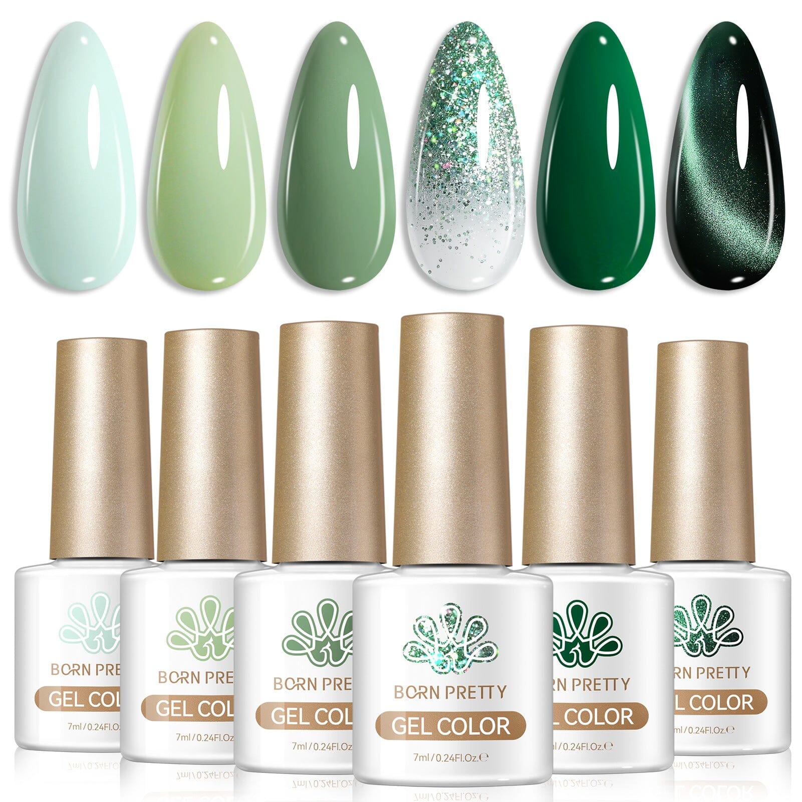 6 Colors Gel Set S59 Still Green 7ml Gel Nail Polish BORN PRETTY