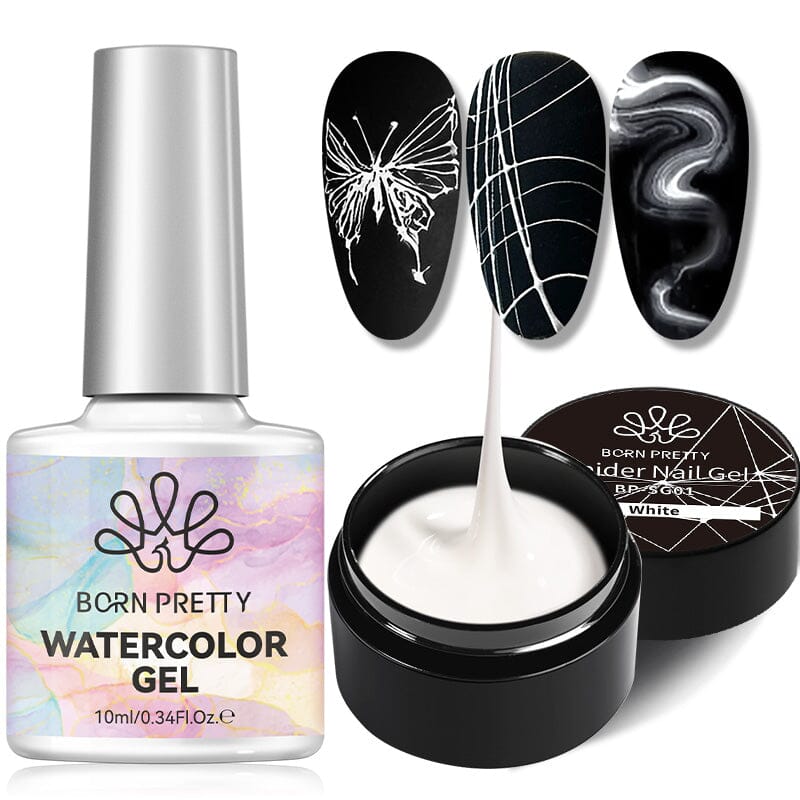 2pcs Set White Spider Gel & Watercolor Gel Gel Nail Polish BORN PRETTY
