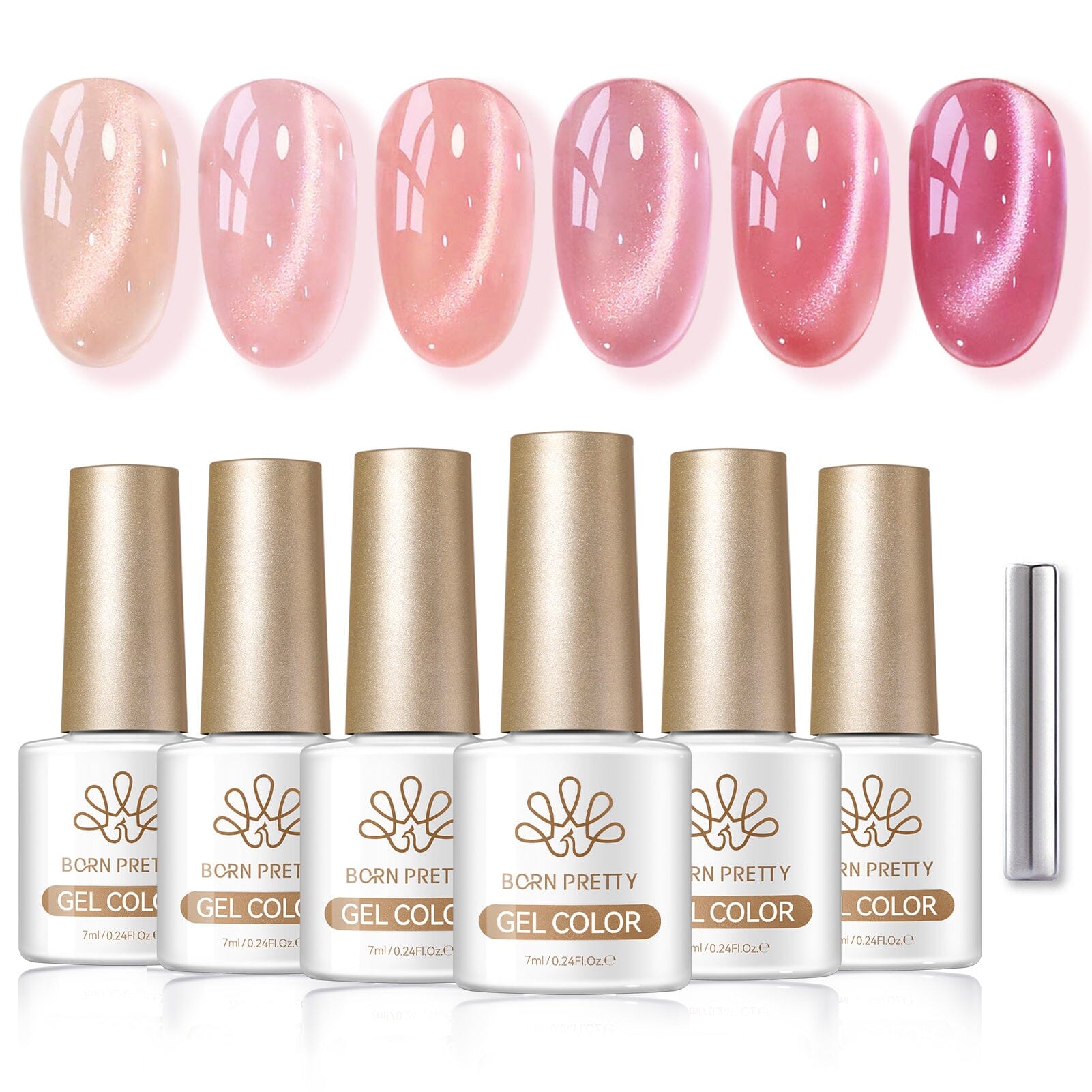 6 Colors Glass Cat Magnetic Gel M58 Peach Coral Sea 7ml Gel Nail Polish BORN PRETTY