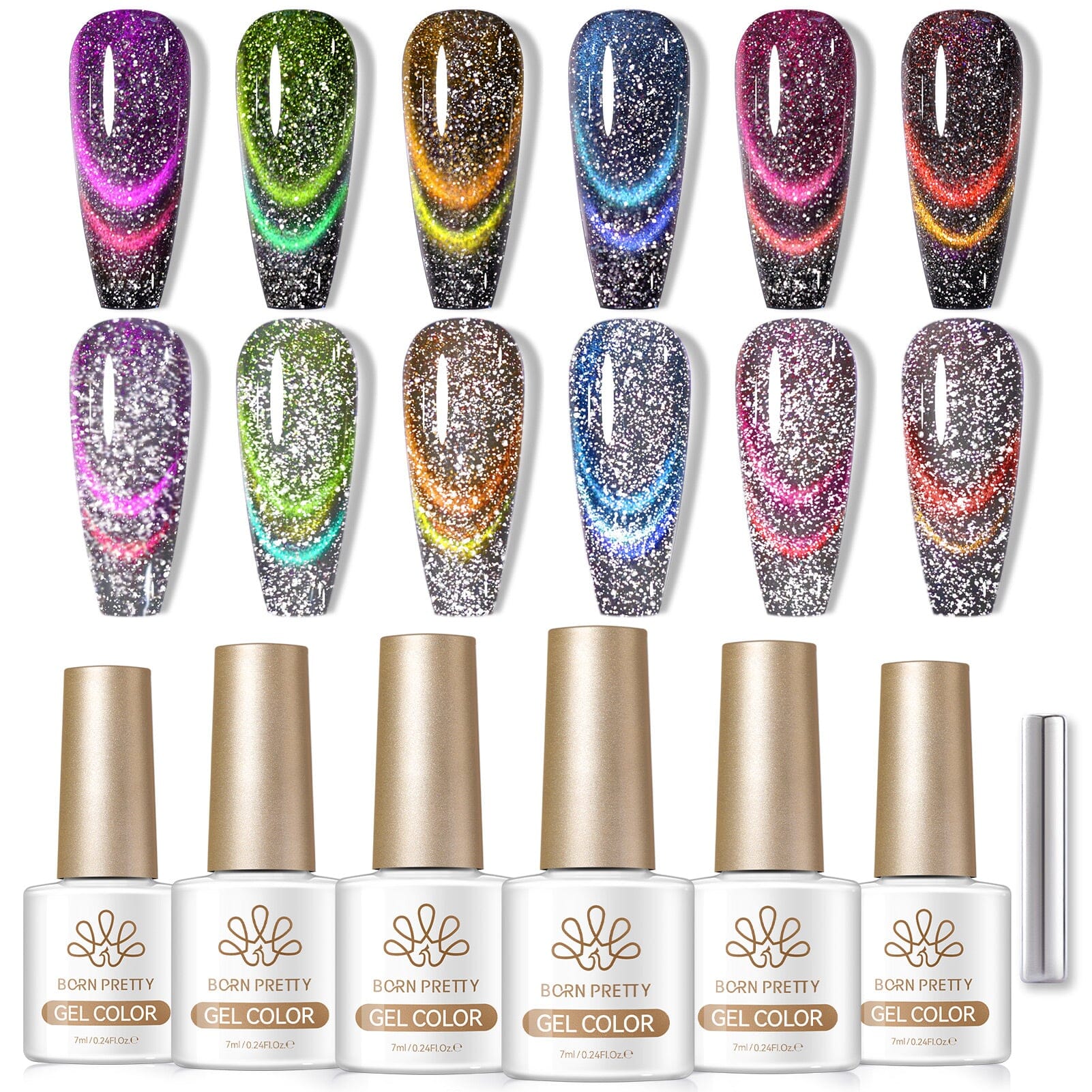 6 Colors Reflective Cat Magnetic Gel M64 Light Years Away 7ml Gel Nail Polish BORN PRETTY
